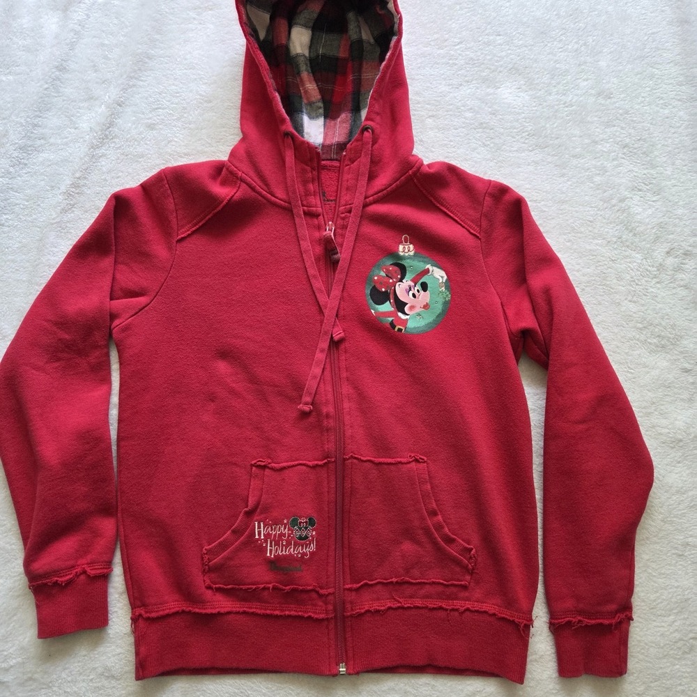 Disney Parks Hoodie Womens Red Minnie Holiday Christmas Full Zip Embroidered M